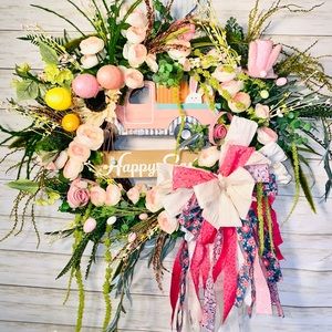 Pink truck Easter wreath